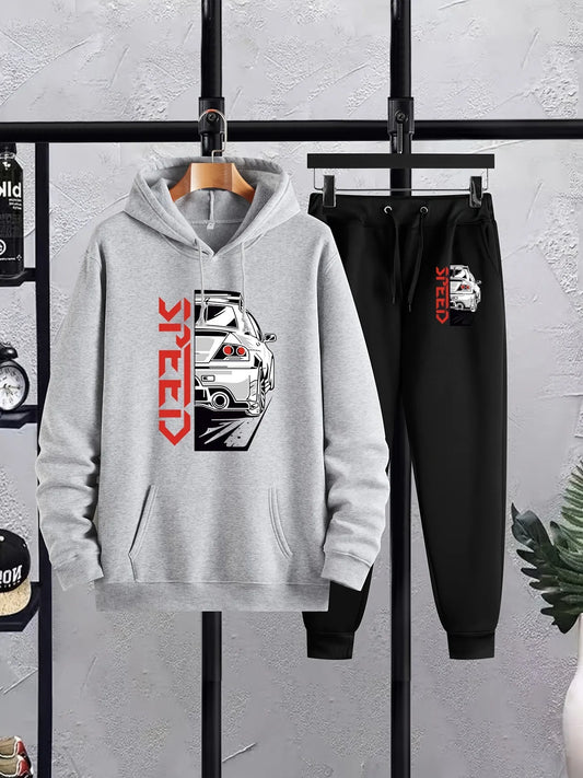 Mens Hoodie and Pants Set by Tee Tall - MHPSTT15 - Grey Black