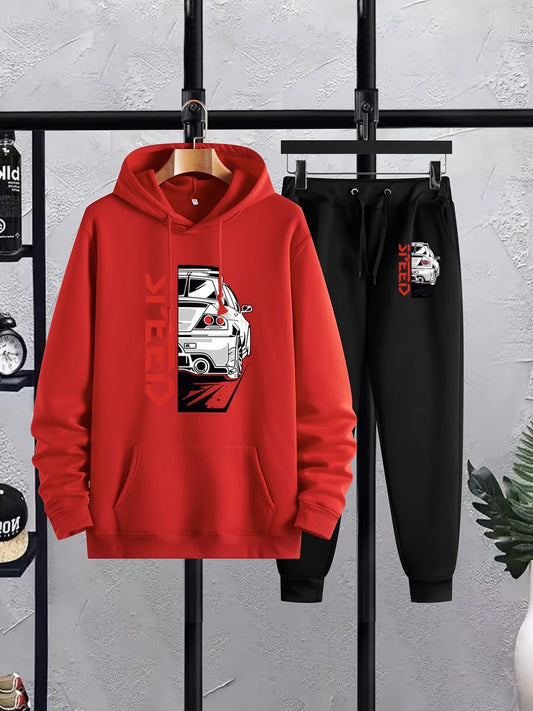 Mens Hoodie and Pants Set by Tee Tall - MHPSTT15 - Red Black