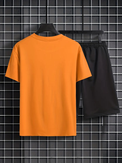 Mens Summer Shorts + T-Shirt Set - TTMSS10 - Orange Black