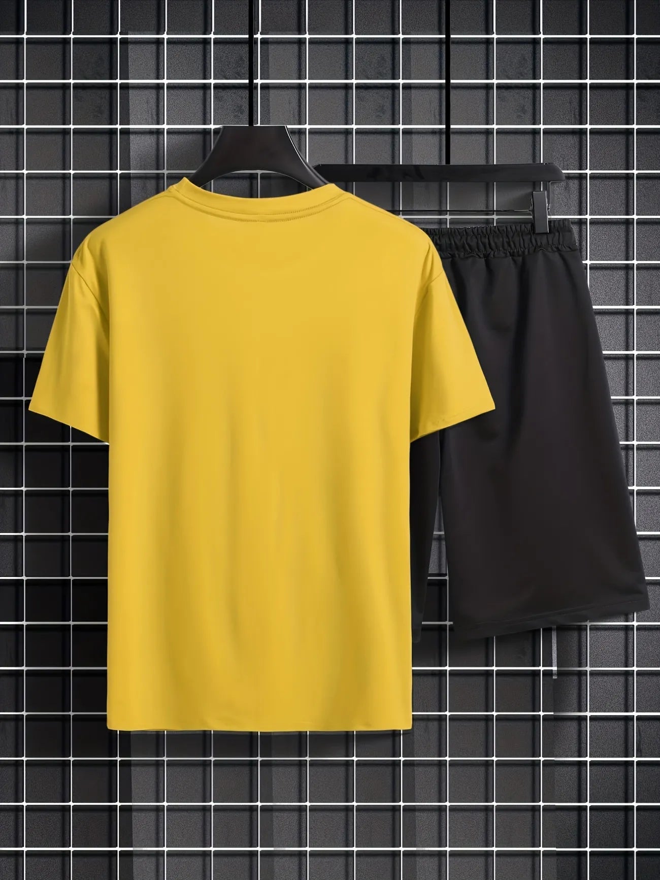 Mens Summer Shorts + T-Shirt Set - TTMSS160 - Yellow Black