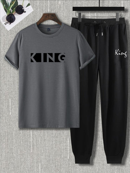 Mens Summer Pants + T-Shirt Set - TTMSTS7 - Charcoal Black