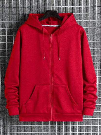 Tee Tall Mens Plain Zip Hooded Jacket TTZPHOJA - Red