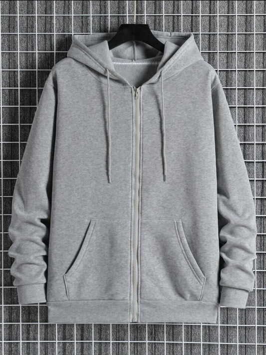 Tee Tall Mens Plain Zip Hooded Jacket TTZPHOJA - Grey