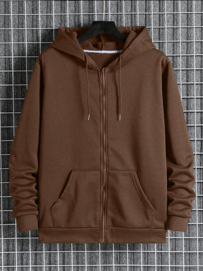 Tee Tall Mens Plain Zip Hooded Jacket TTZPHOJA - Brown