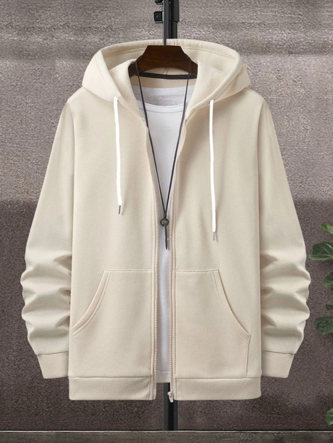 Tee Tall Mens Plain Zip Hooded Jacket TTZPHOJA - Cream