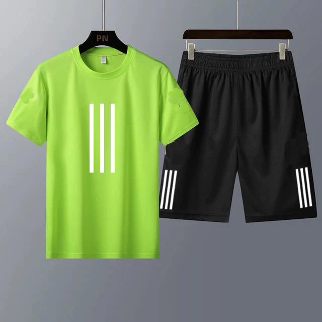 Mens Summer Shorts + T-Shirt Set - TTMSS23 - Green Black