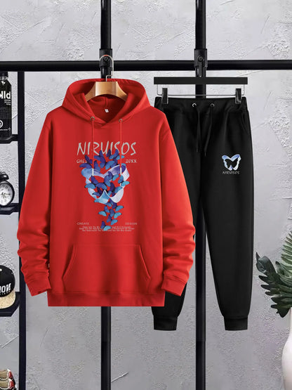 Mens Hoodie and Pants Set by Tee Tall - MHPSTT22 - Red Black